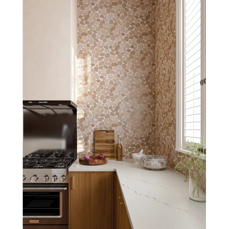 Bedrosians Waterbrook 12" x 12" Jumbo Sliced Pebble Mosaic Tile in Tan/Beige/Ivory