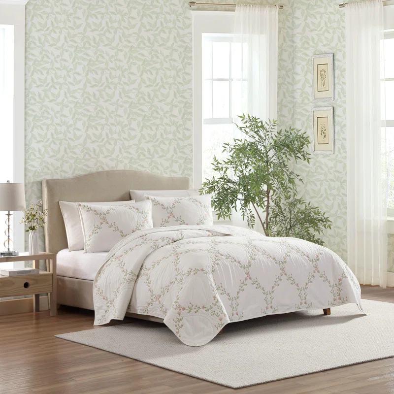 Laura Ashley Laura Ashley Floral Embroidery Cotton Reversible Quilt Set