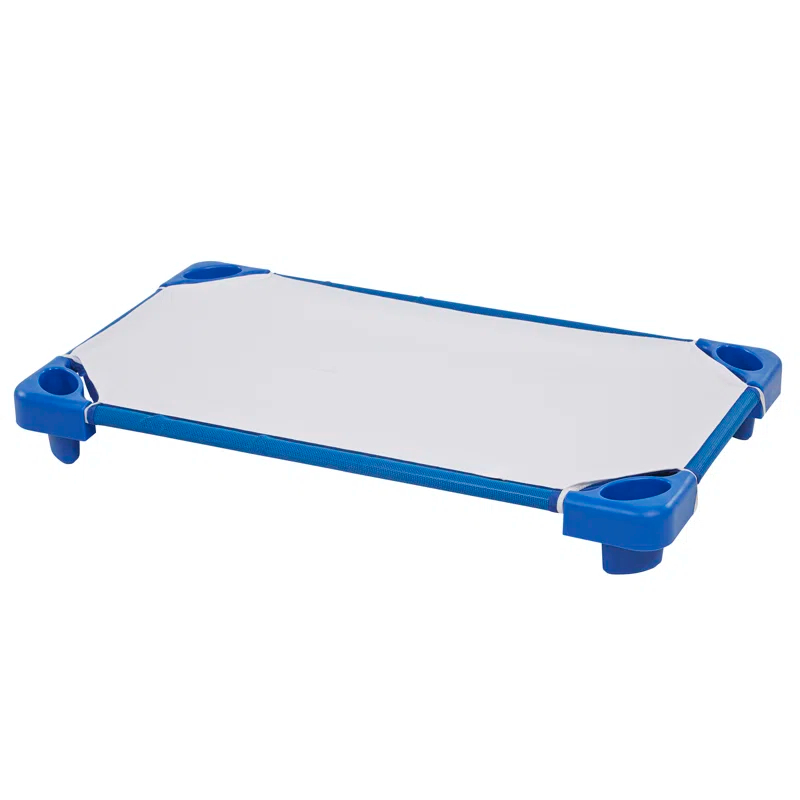 ECR4Kids ECR4Kids Stackable Kiddie Cot with Sheet, Classroom Furniture, Blue (Set of 6)