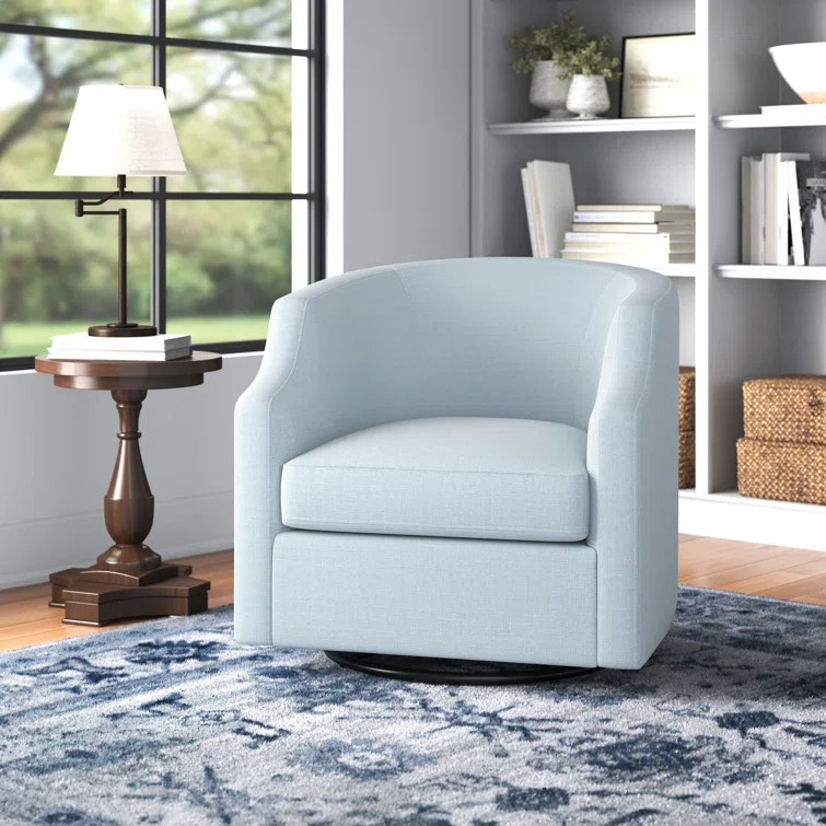 Three Posts™ Debbie Polyester Swivel Barrel Chair