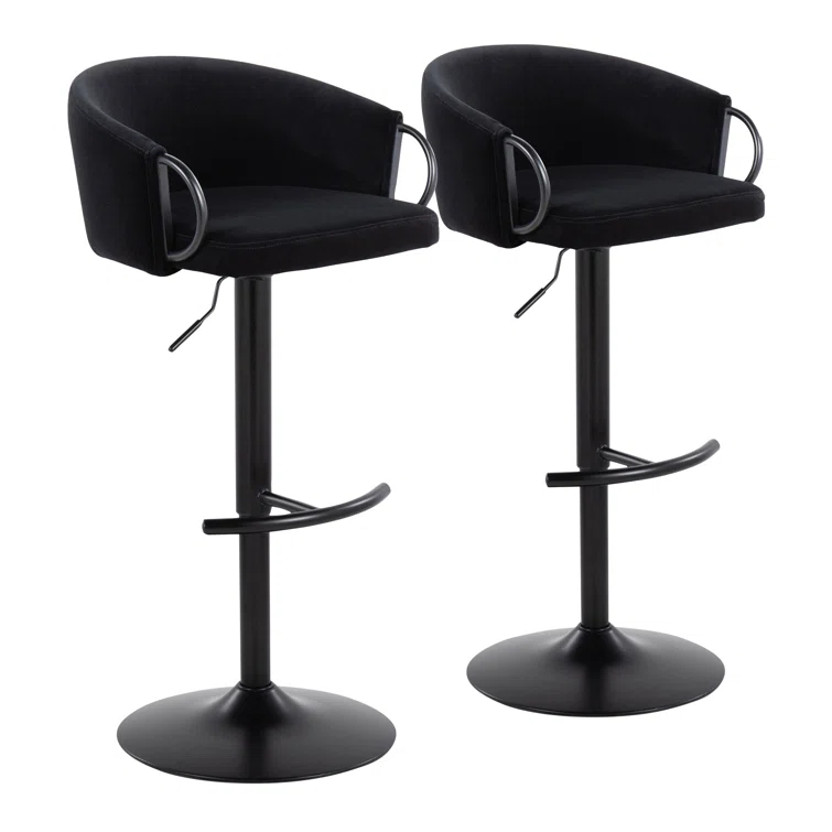 LumiSource Claire Contemporary Adjustable Barstool With Swivel In Black Metal And Black Velvet With Rounded T Footrest By Lumisource - Set Of 2 | Wayfair