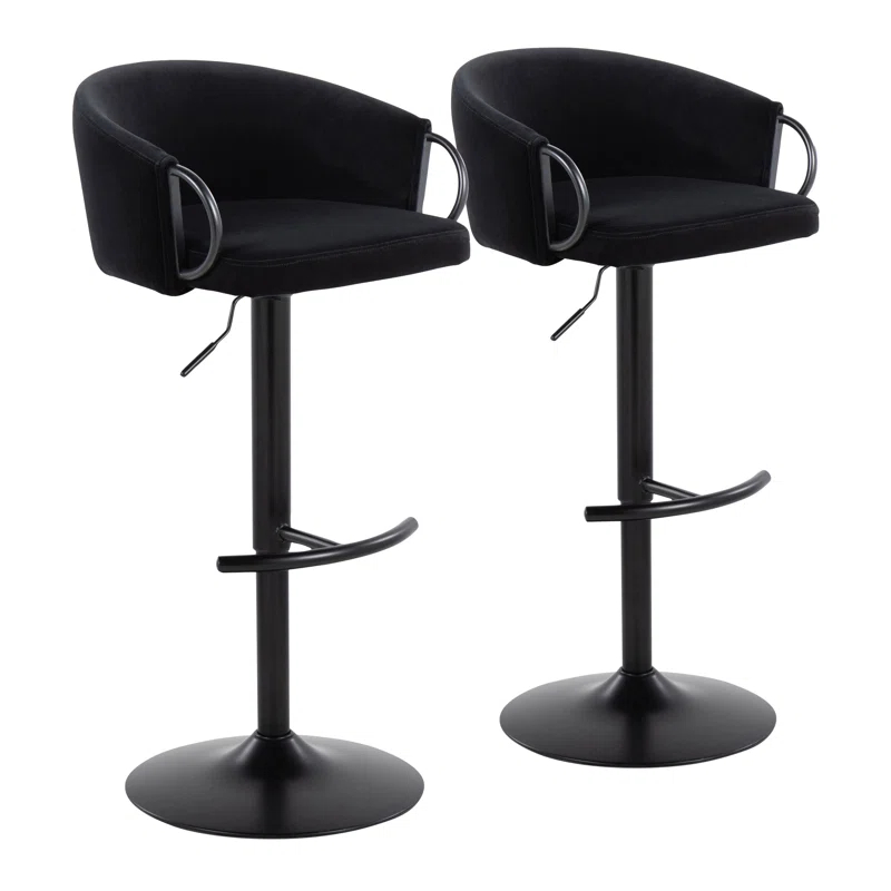 LumiSource Claire Contemporary Adjustable Barstool With Swivel In Black Metal And Black Velvet With Rounded T Footrest By Lumisource - Set Of 2 | Wayfair