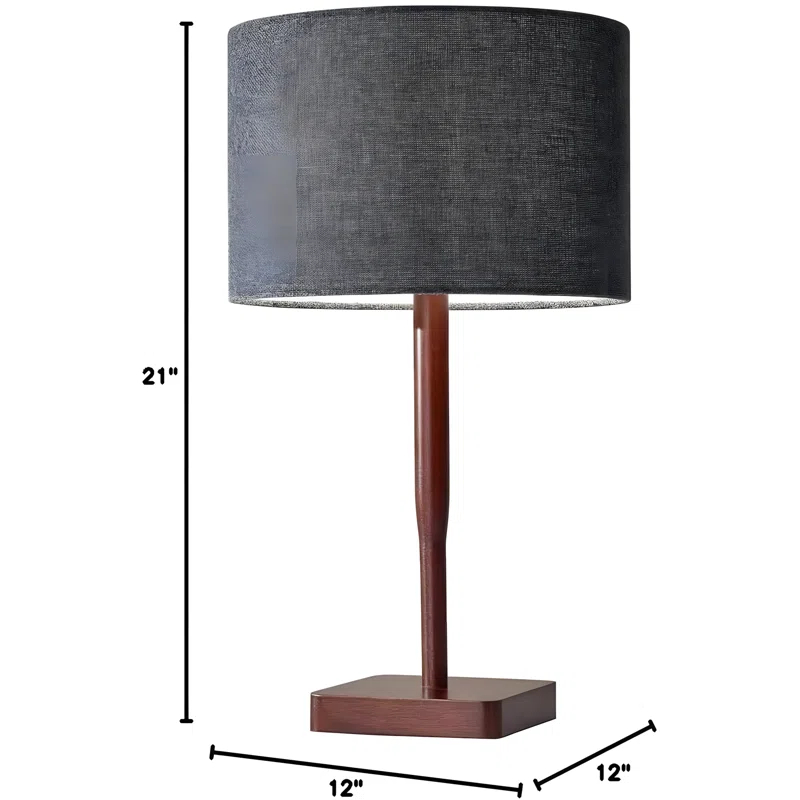 Hokku Designs Adesso Ellis Modern Table Lamp With Walnut Rubber Wood Base | Smart Outlet Compatible | 60W Incandescent Or 13W CFL Bulb Ready | Rotary Switch Design