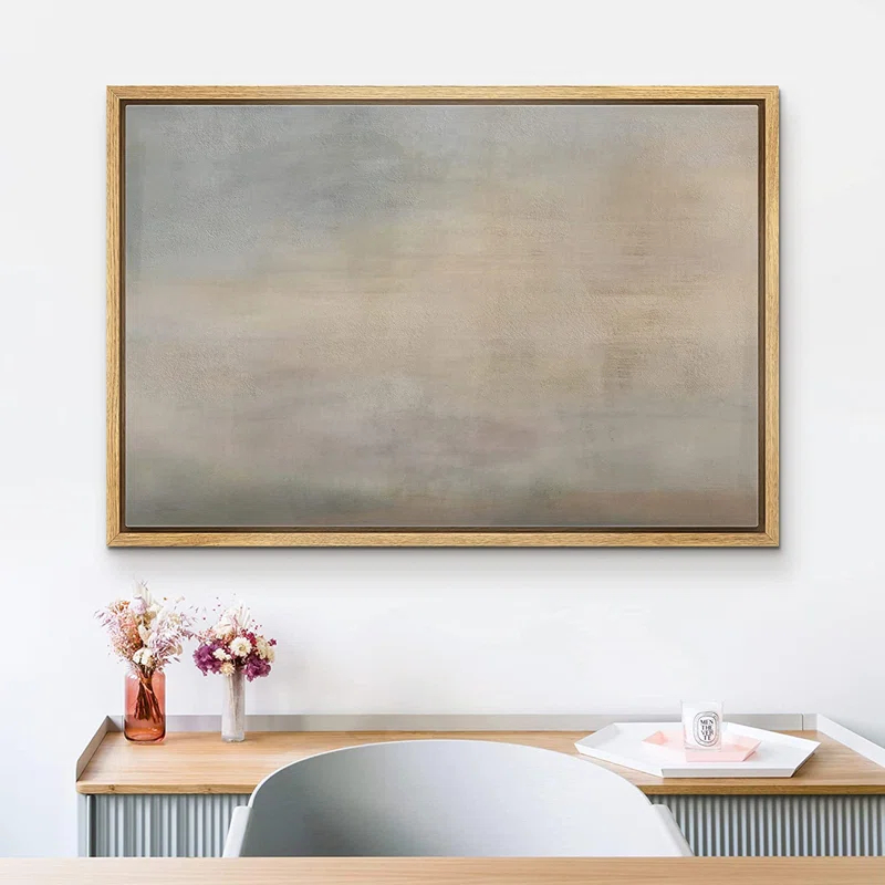 SIGNLEADER " SIGNLEADER Framed Canvas Print Wall Art Pastel Grunge Brown Sky Landscape Abstract Shapes Illustrations Modern Art Decorative Minimal Relax/Calm For Living Room, Bedroom, Office "