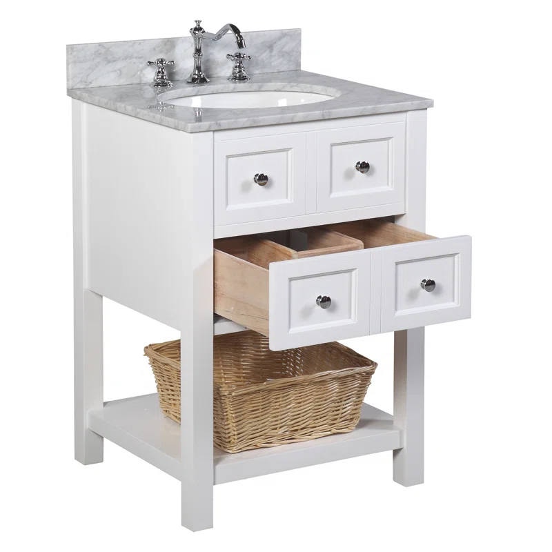 Gracie Oaks Catherine 24'' Single Bathroom Vanity with Genuine Marble Top