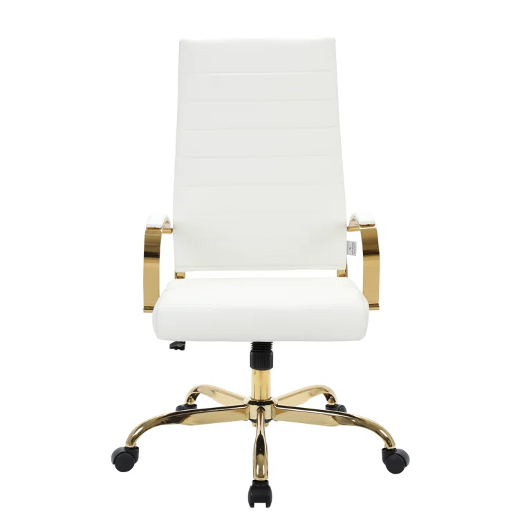 Everly Quinn Humairaa Benmar Leather Office Chair in Gold Base