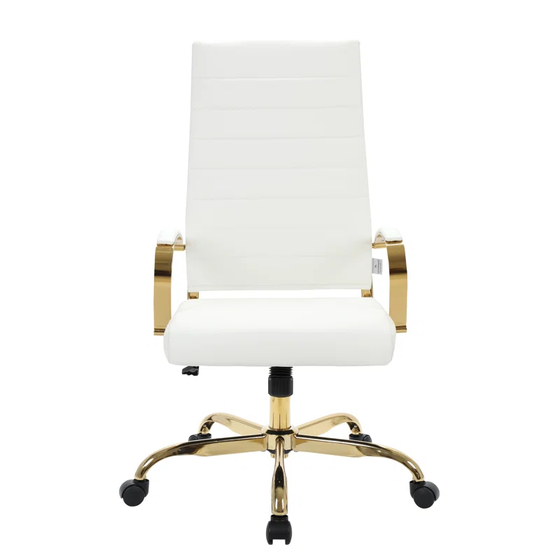 Everly Quinn Humairaa Benmar Leather Office Chair in Gold Base