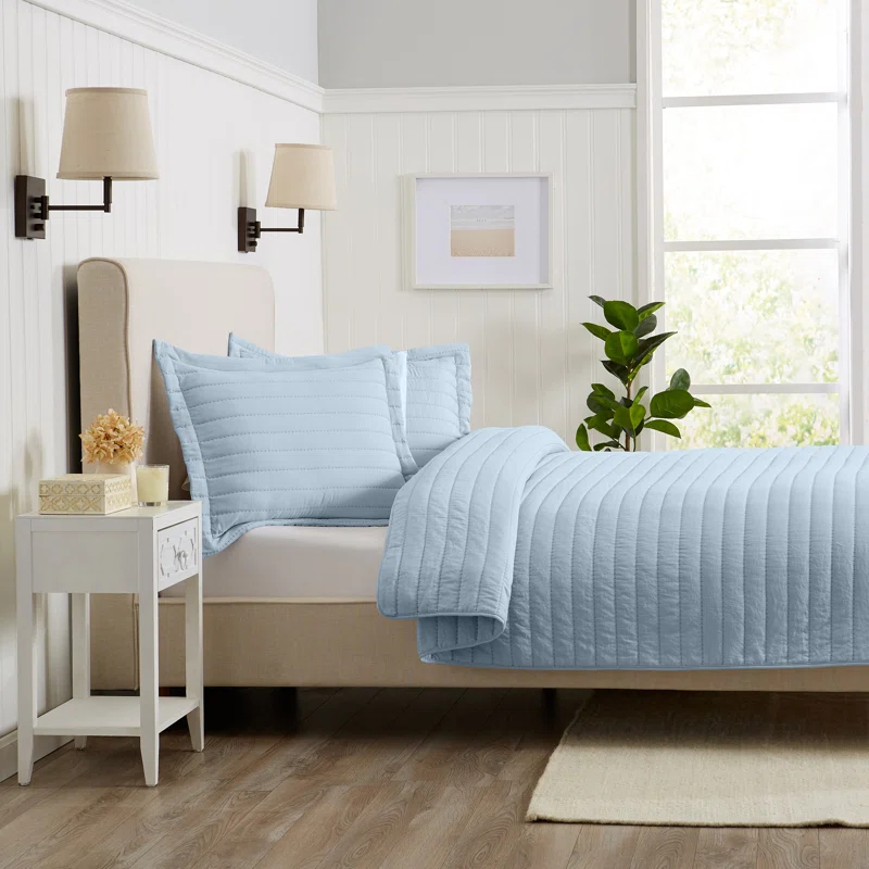 FreshFolds Solid Stitched Microfiber Quilt Set with Shams