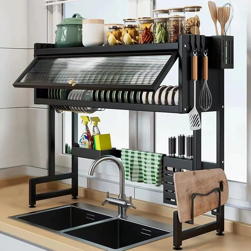 PAVORA 3 Tier Above Sink Dish Drainer Drying Rack, 33.5” Above Sink Dish Rack for Small Kitchens, Space Saving Drying Racks