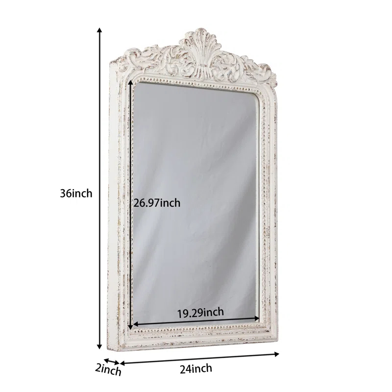 Ophelia & Co. Vintage Ornate Wood Framed Mirror Decorative For Wall 24" x 36", Hanging Distressed White Rustic Wall Mirrors