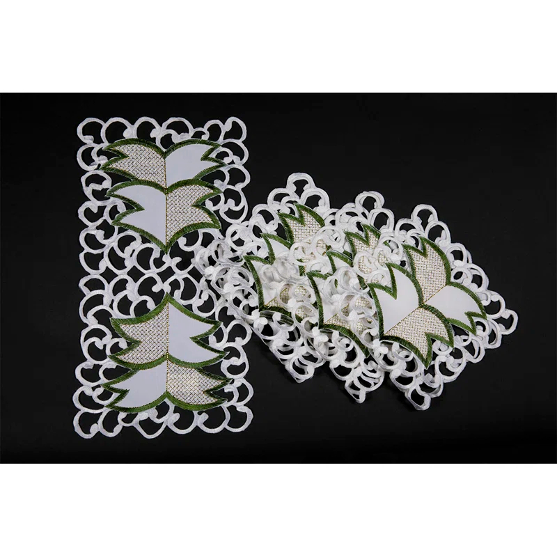 The Holiday Aisle® Salley Embroidered Cutwork Holiday Traycloth/Runner (Set of 4)