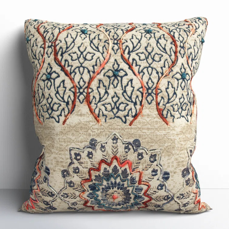 Rizzy Home Reclaimed Sari Silks Embroidered Cotton Throw Pillow