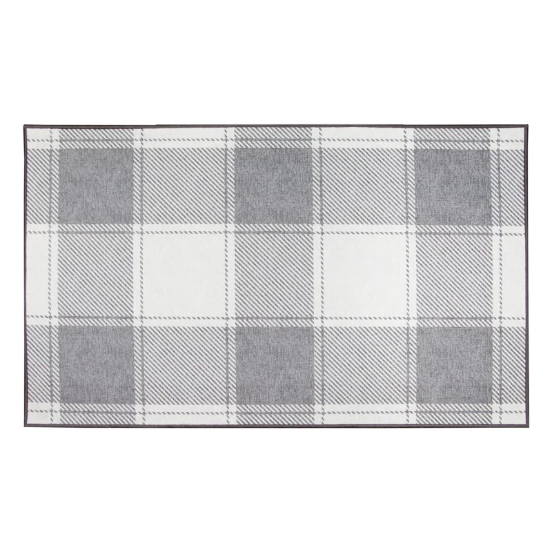 My Magic Carpet Buffalo Plaid Grey And White Plaid Flatweave Brown/Ivory Washable Area Rug | Wayfair