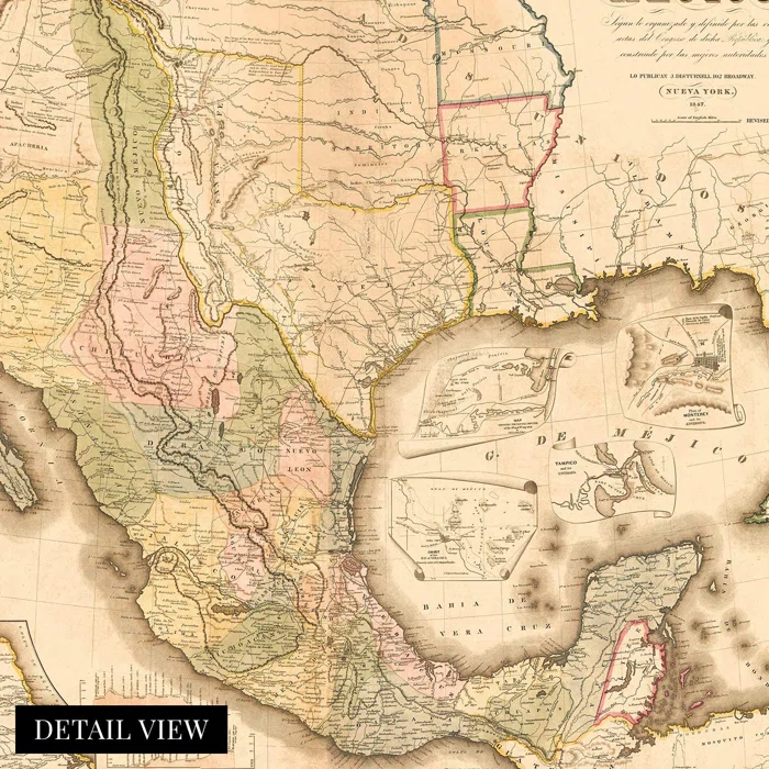 HISTORIC PRINTS " Vintage 1847 Mexico Map Poster "