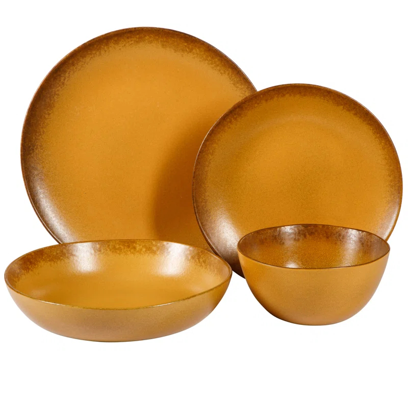 bloomhouse Palermo Sun 16 Piece Stoneware Reactive Glaze Plates and Bowls Dinnerware Set