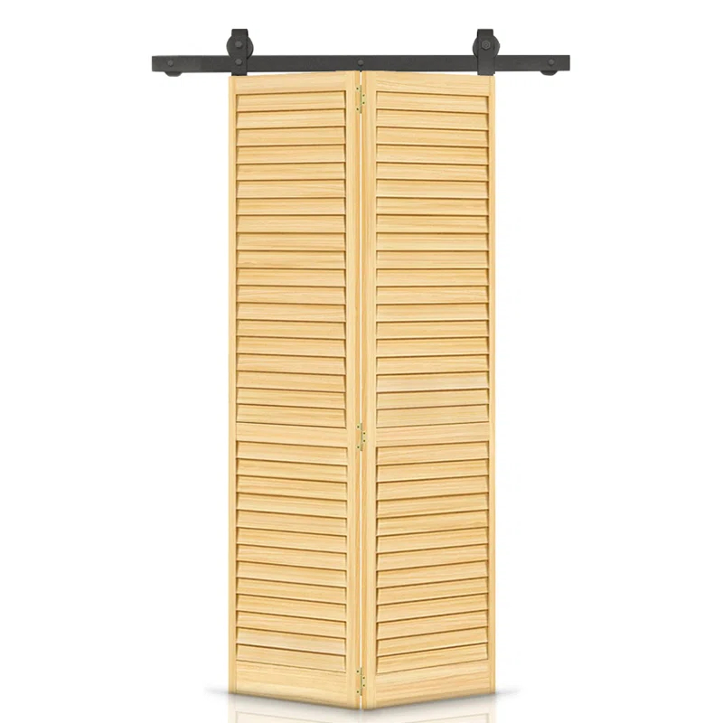 Calhome 80'' Solid Wood Louvered Bi-Fold Door
