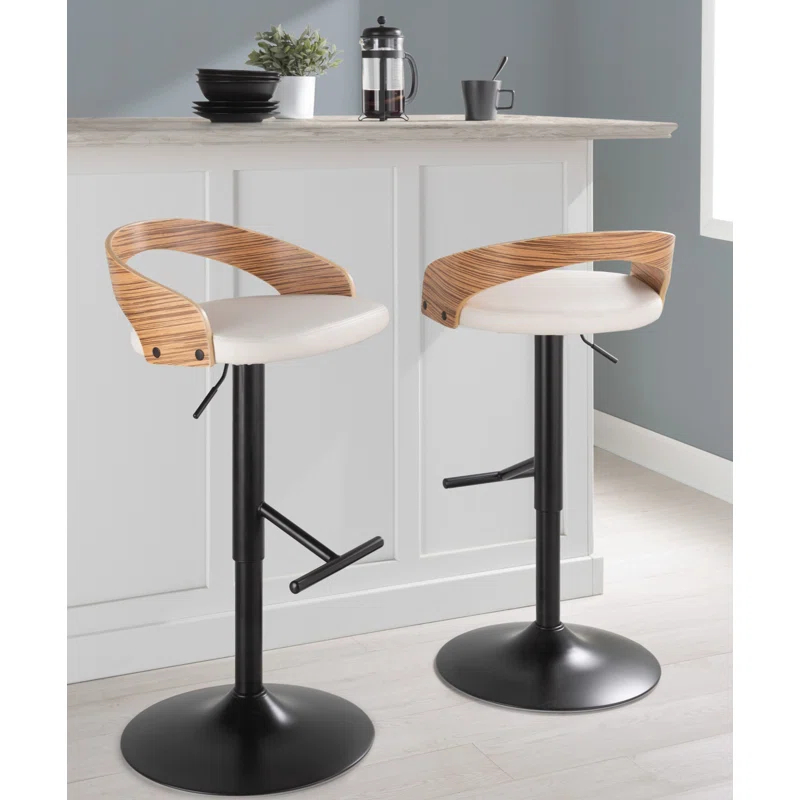 Grotto Swivel Upholstered Adjustable Height Counter Stool with Metal Frame (Set of 2)