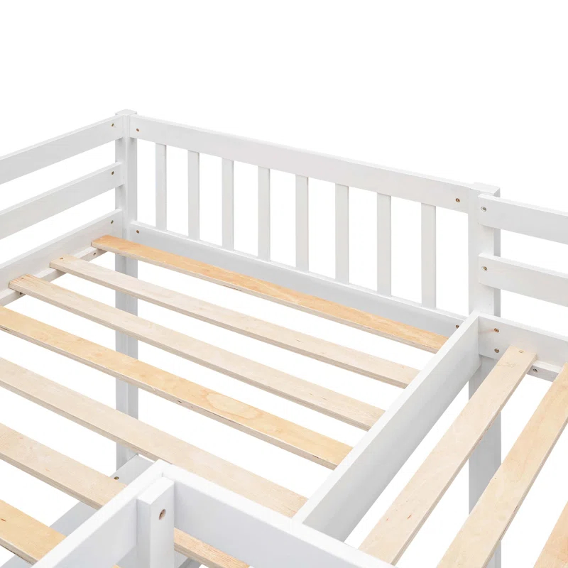 Blendoi Brooke Wood Twin Size L-Shaped Loft Bed with Ladder and 2 Built-in L-Shaped Desks, White