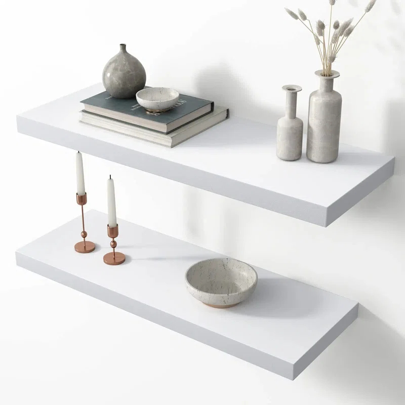 Latitude Run® Elbur 23.6 Inch Wide Wood Floating Shelves, Wall Shelf Display Shelves for Bathroom/Kitchen/Bedroom/Living Room (Set of 2)