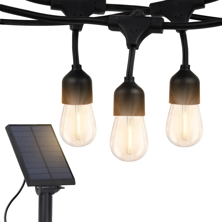 Brightech Ambience Pro 48 ft. Solar-Powered Outdoor LED String Lights with 15 Warm White S14 Bulbs, Weatherproof and Commercial-Grade Cord
