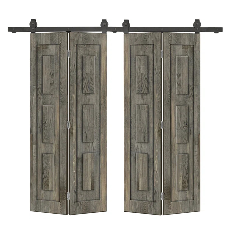 Calhome 3 Panel Shaker Pine Wood Double Bi-Fold Door with Sliding Barn Door Hardware Kit