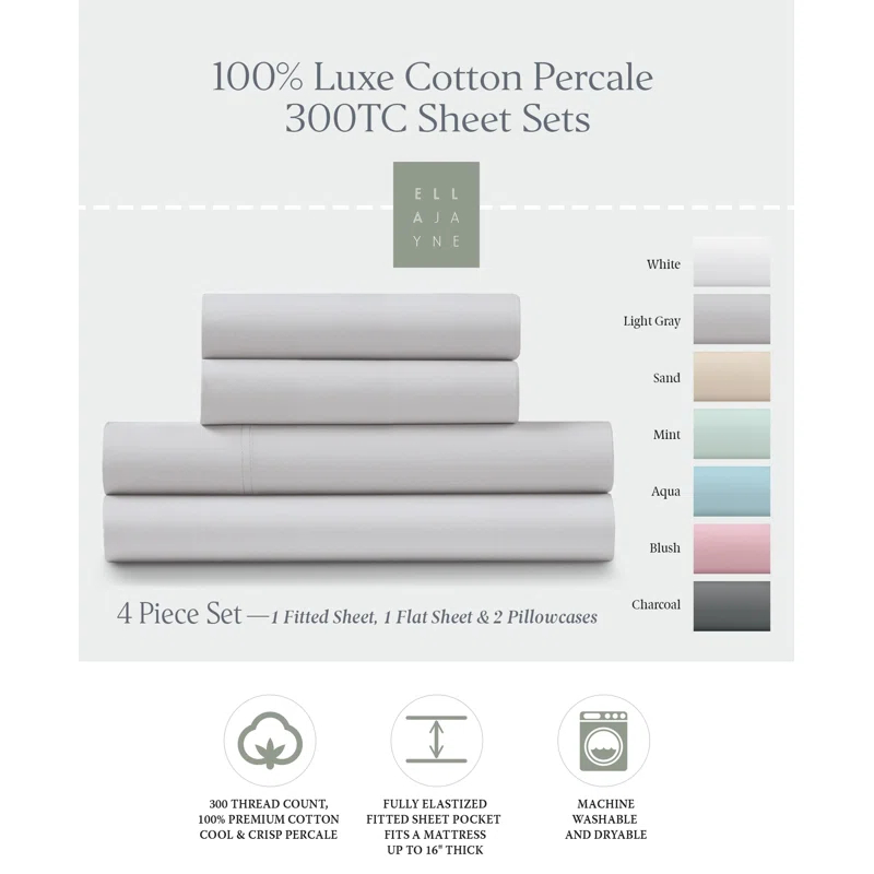 Luxe Cotton Percale Crisp and Cool Sheet Set