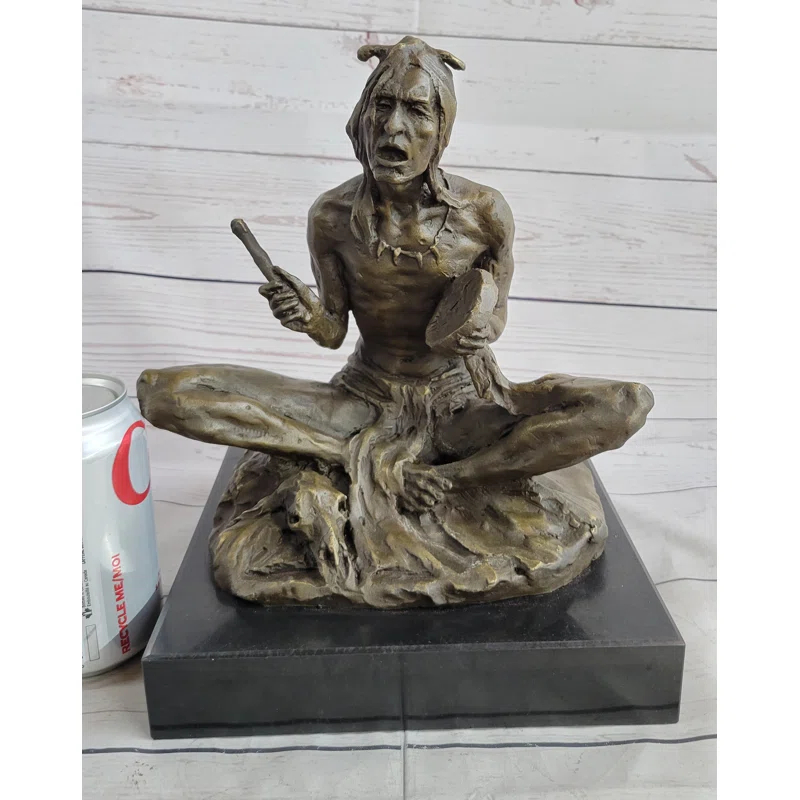 Foundry Select Trevour Native American Indian Shaman Medicine Man Playing Tom Tom - Bronze Sculpture Original Art