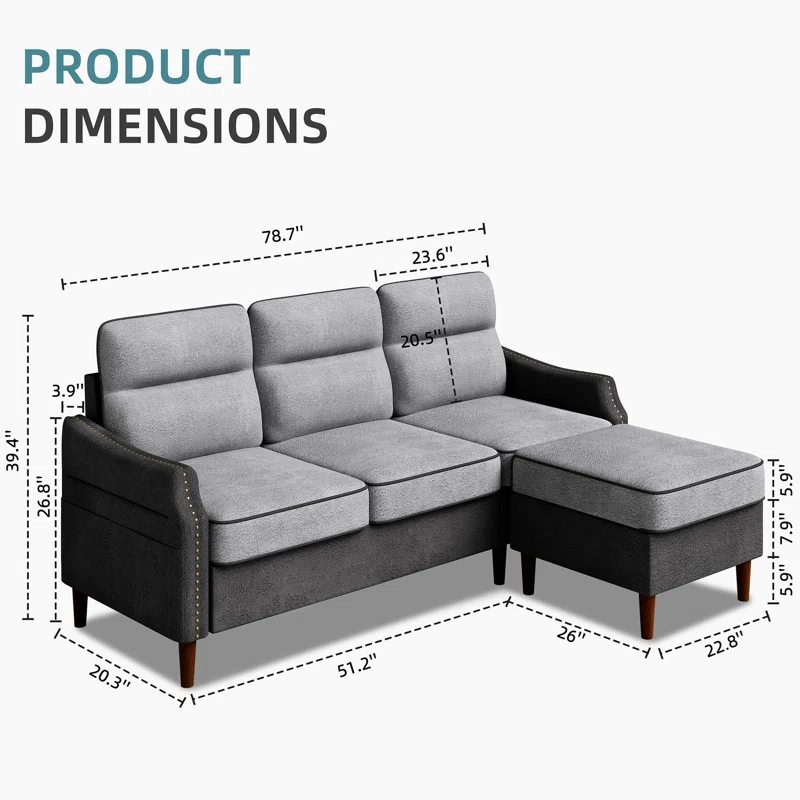 78" Sectional L Shaped Sofa Couch