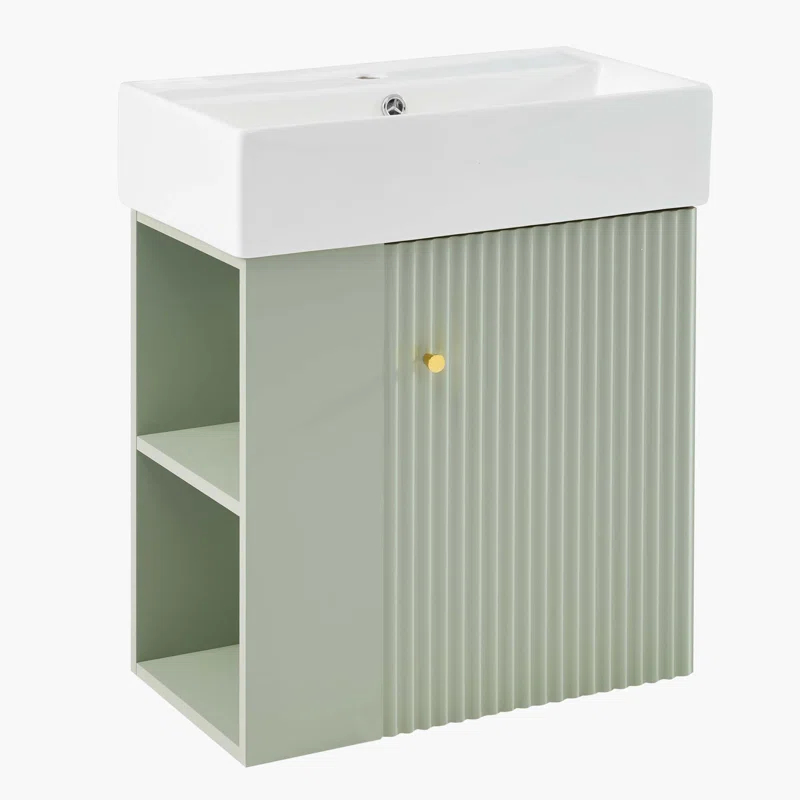 CARPET DESIGN UNLIMITED 2015 LLC 21.6 inch Modern Floating Bathroom Vanity with Ceramic Basin, Right side storage, Green