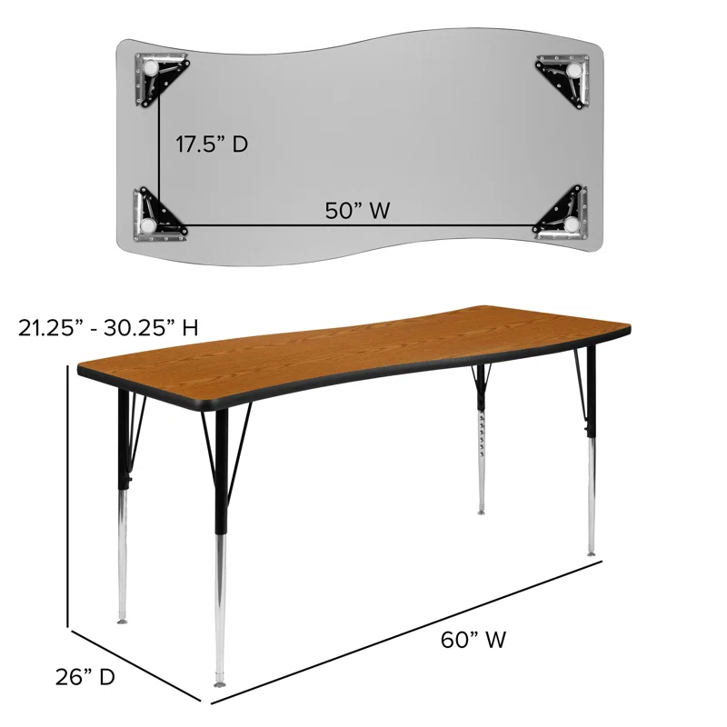 Flash Furniture Goddard 28"W x 47.5"L Rectangular Wave Collaborative Grey Adjustable Height Activity Table