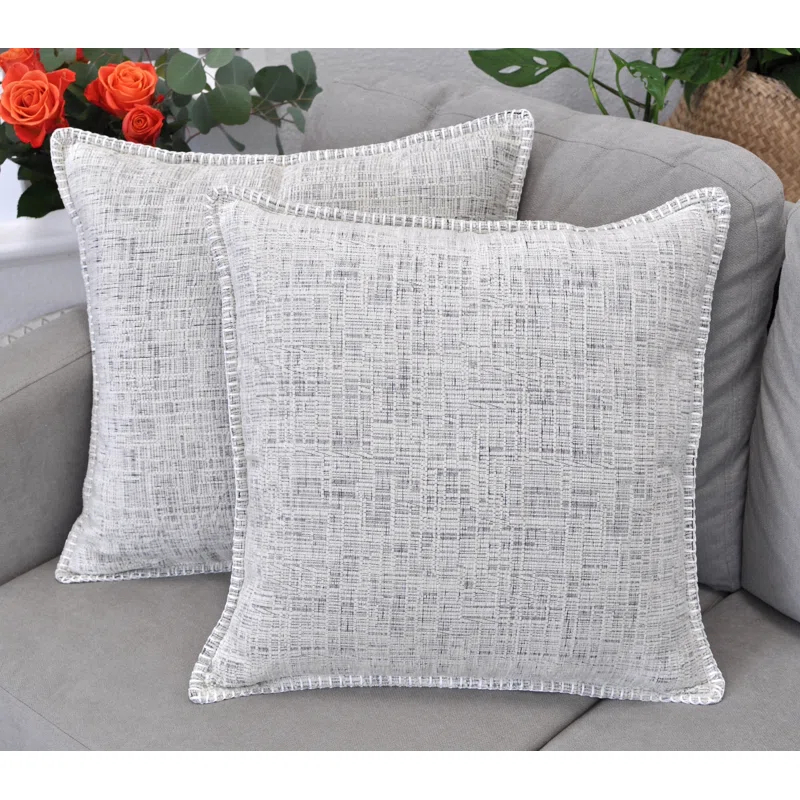 Oveesha Tassel Soft Chenille Throw Pillow Covers With Stitched Edge (Set of 2)