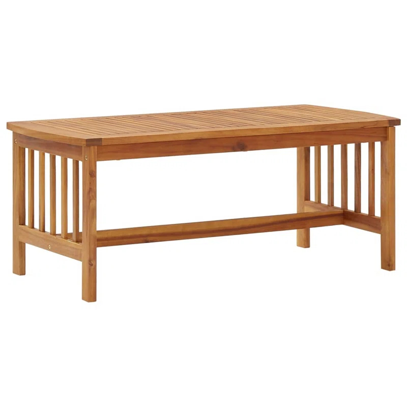 Benjara Mia 3Pc Outdoor Loveseat Bench And Coffee Table Set, Gray, Acacia Wood