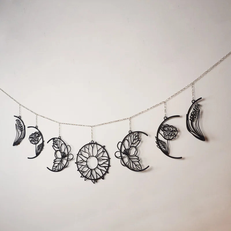 Floral Moon Phases Metal Wall Decor