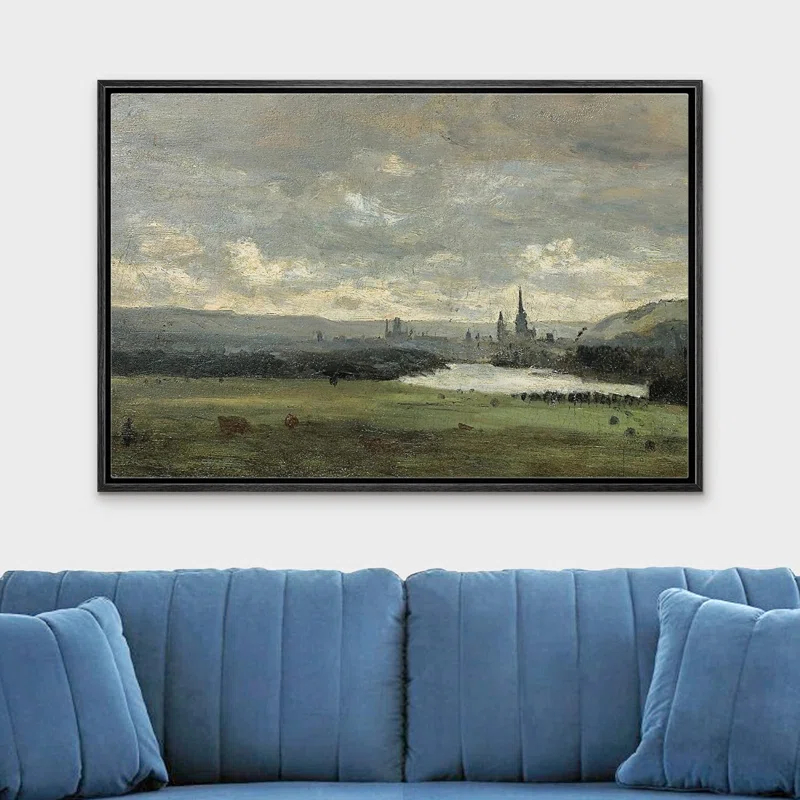 IDEA4WALL Rustic Countryside " IDEA4WALL Framed Canvas Print Wall Art Pastel Storm Cloud Valley Lake Landscape Nature Wilderness Illustrations Fine Art Decorative Rustic Multicolor For Living Room, Bedroom, Office "