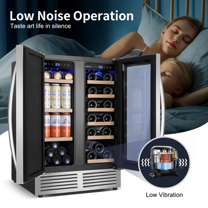 24 Inch Dual Zone 18 Bottle and 57 Can Wine & Beverage Refrigerator Built-in/Freestanding Cooler for Beer Wine Drink with Built-In Light Classic Series