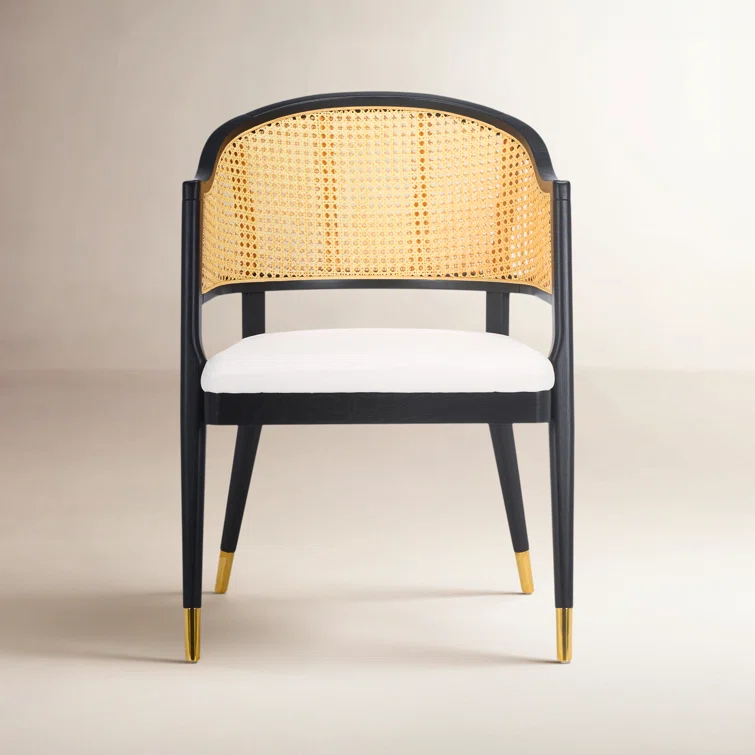 SAFAVIEH Couture Rogue Mid-Century Linen Solid Dining Chair, Black/Natural