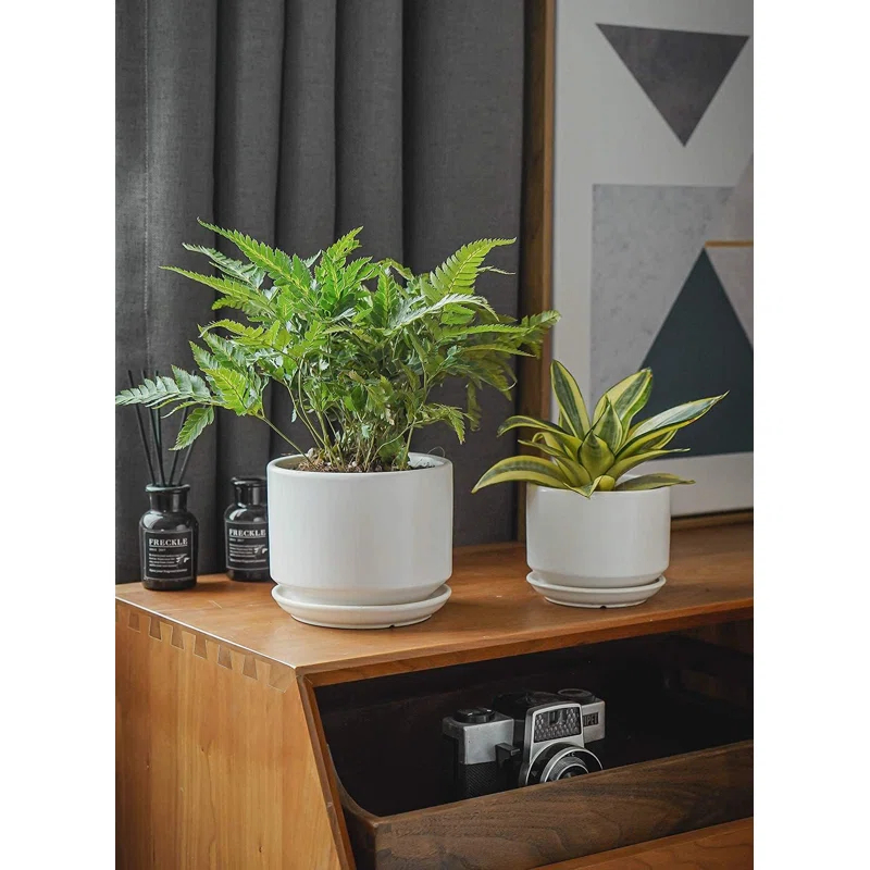 Set Of 3 Modern Ceramic Planter Pots With Drainage - Stylish Indoor/Outdoor Decor