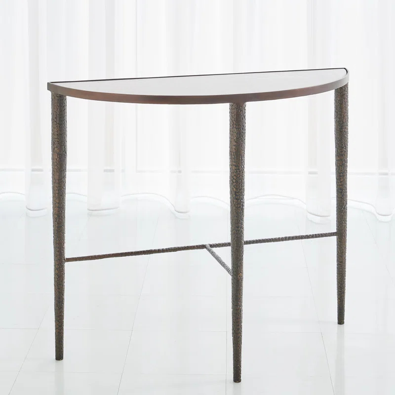 Global Views Hammered Console-Bronze w/White Marble