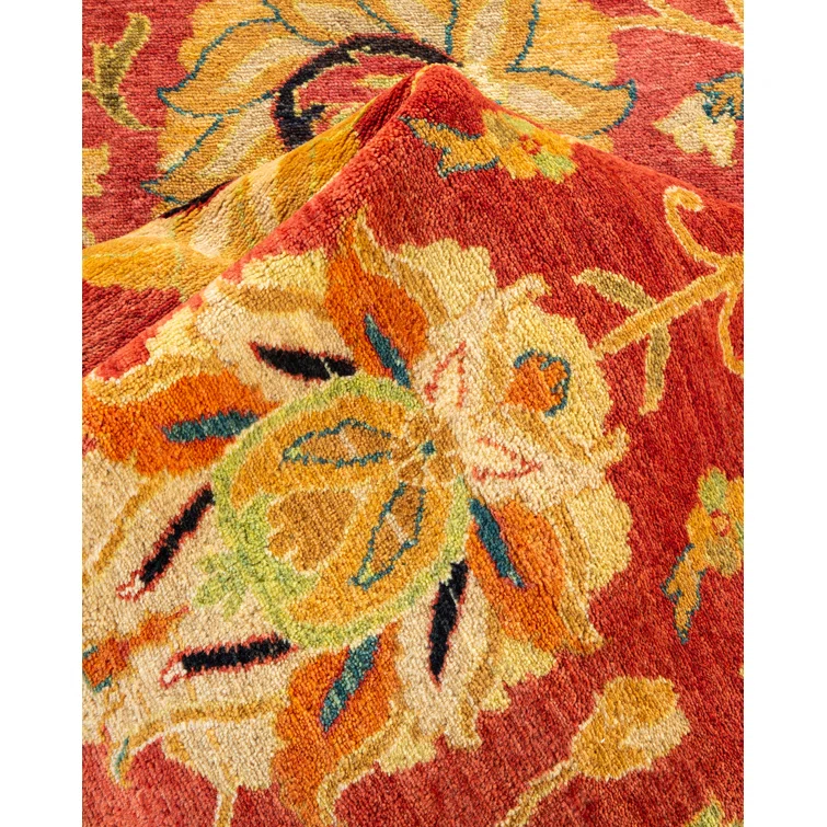 Isabelline Veeru One-of-a-Kind 9' 1" X 9' 1" 2010s Round Wool Area Rug in Orange
