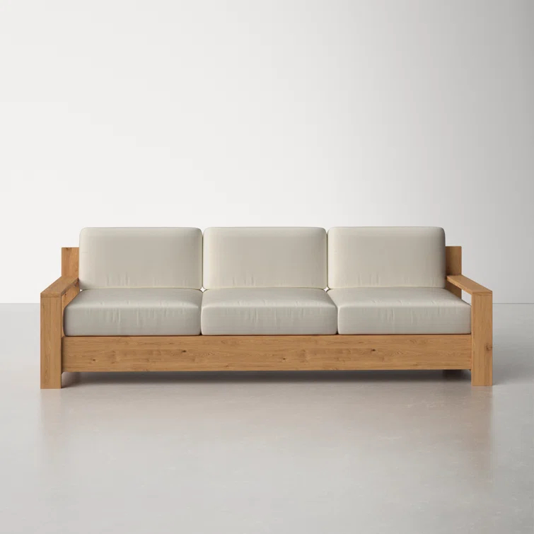 Miguelina 87'' Wide Straight Teak Patio Sofa with Sunbrella® Cushions