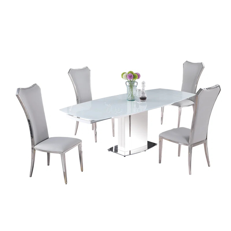 Chintaly Imports Contemporary Extendable White Glass Dining Table