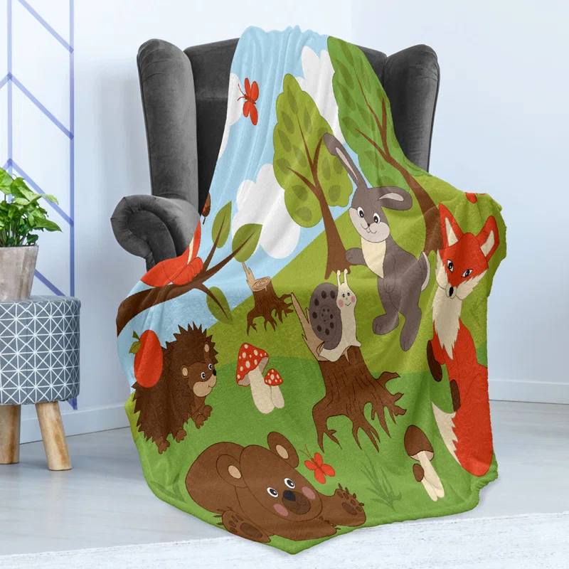Ambesonne Ambesonne Forest Friends Fleece Throw Blanket Woodland Fauna Multicolor