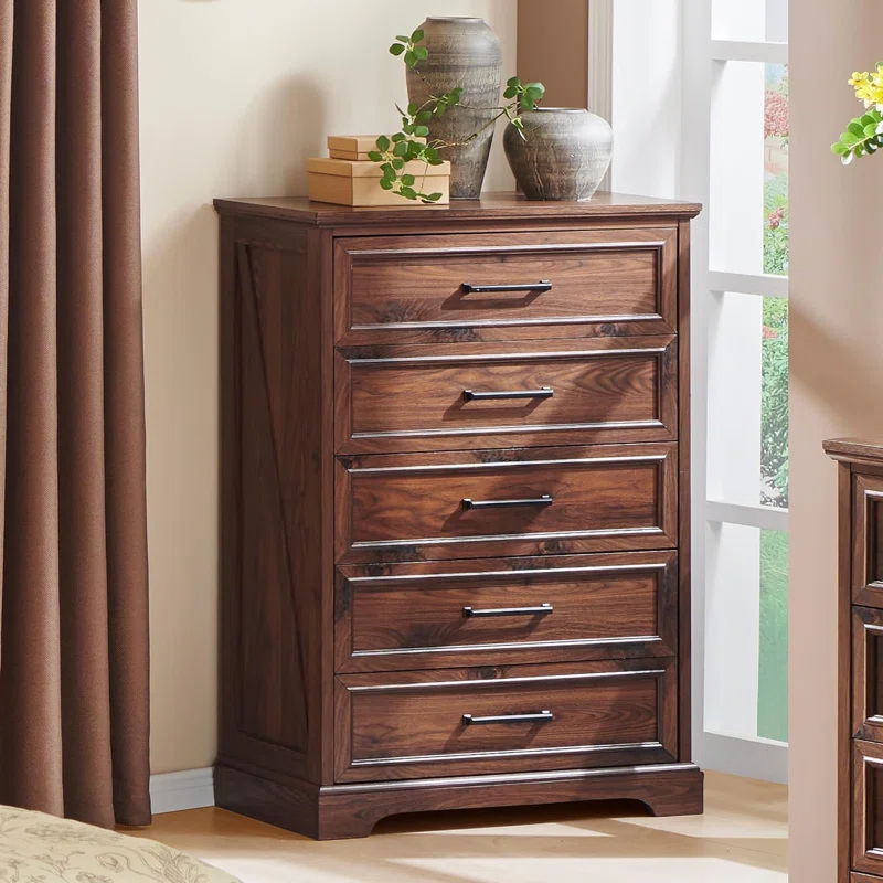 Gracie Oaks Quintone 46" Farmhouse 5 Drawer Dresser,Tall Chest of Drawer With Anti-Tip for Bedroom