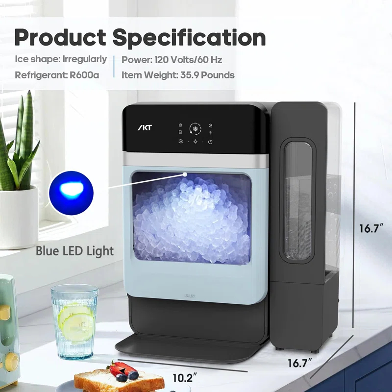 IKT Ikt Countertop Nugget Ice Maker With Side Water Tank Self-cleaning Led Light Ice Scoop 44 Lbs Daily Capacity Green