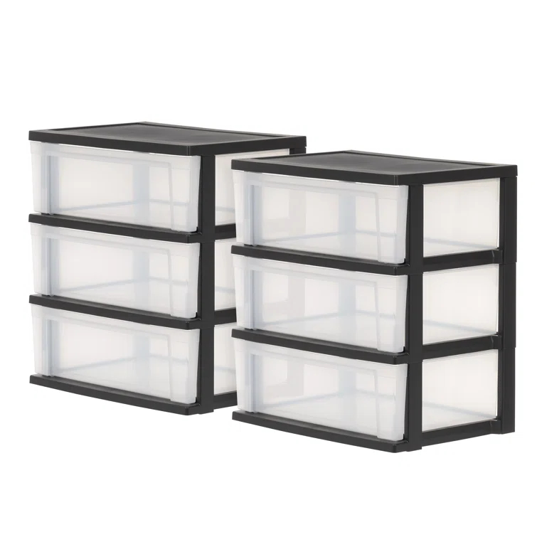 IRIS USA, Inc. 3 Drawer Wide Plasitc Chest  (Set of 2)