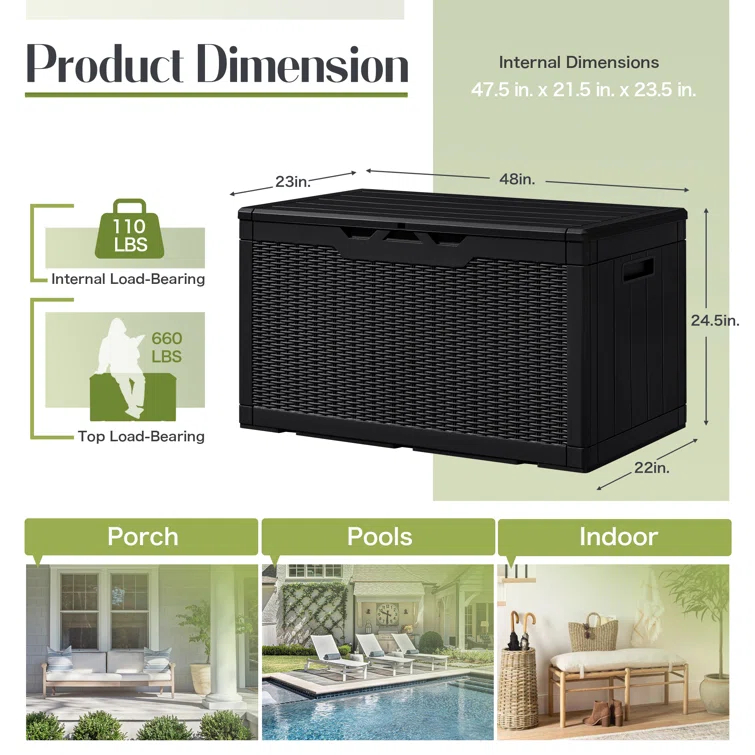 GUNJI GUNJI 100 Gallon Water Resistant Resin Lockable Deck Box