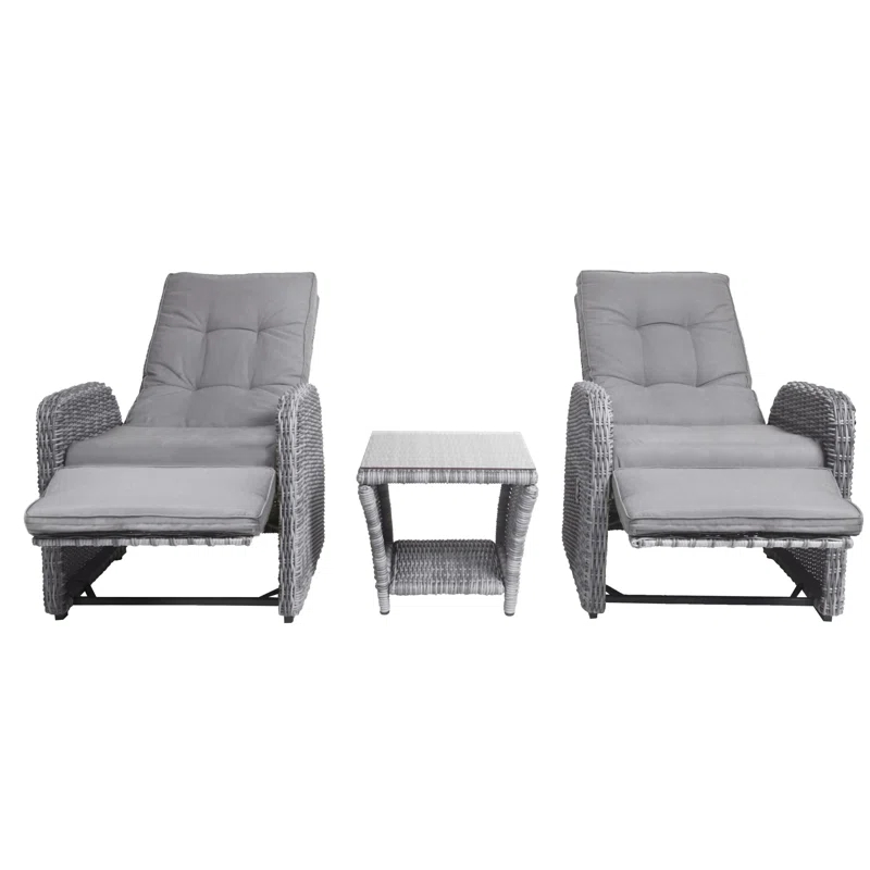 Elle Decor Vallauris 3-Piece Outdoor Reclining Chair Set, Grey