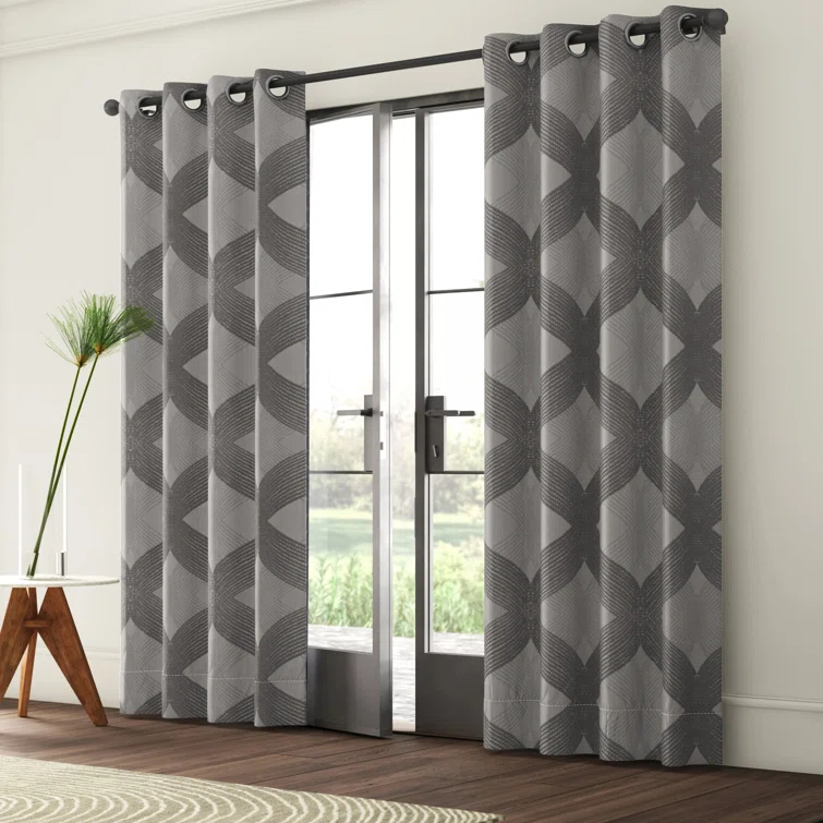 Madison Park Bentley Ogee Knitted Jacquard Geometric Total Blackout Single Curtain Panel