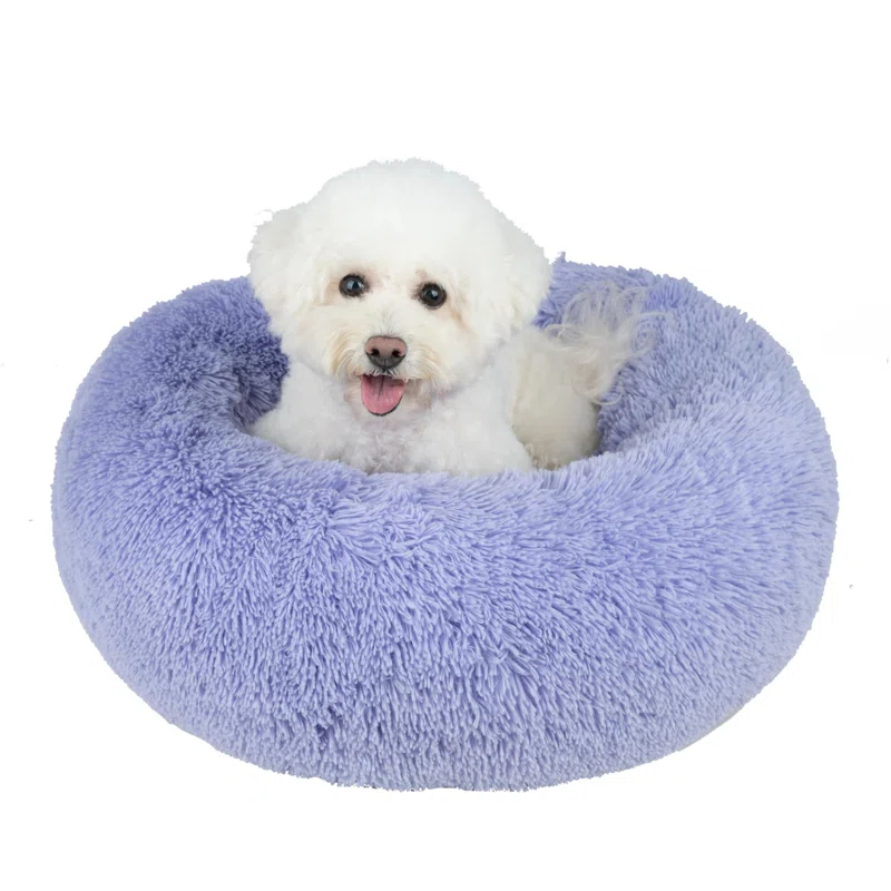 Donut Dog Bed with Faux Fur, Anti-Anxiety Cushion, Slip-Resistant