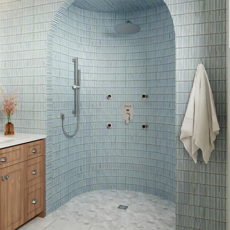 CASAINC 3-Function 12 Inch Temperature Digital Display Shower System With 2-Setting Slider Bar Handheld And 4Pcs Body Jets BR01009SX12BN